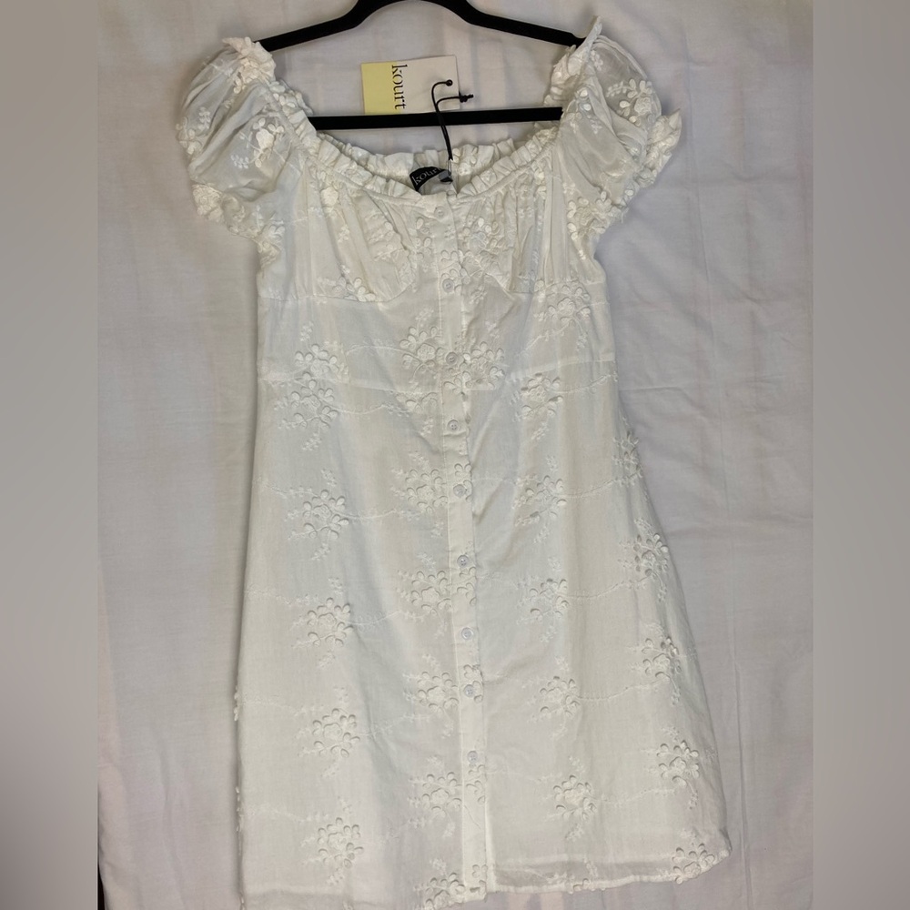 Short White dress Embroidered Fabric